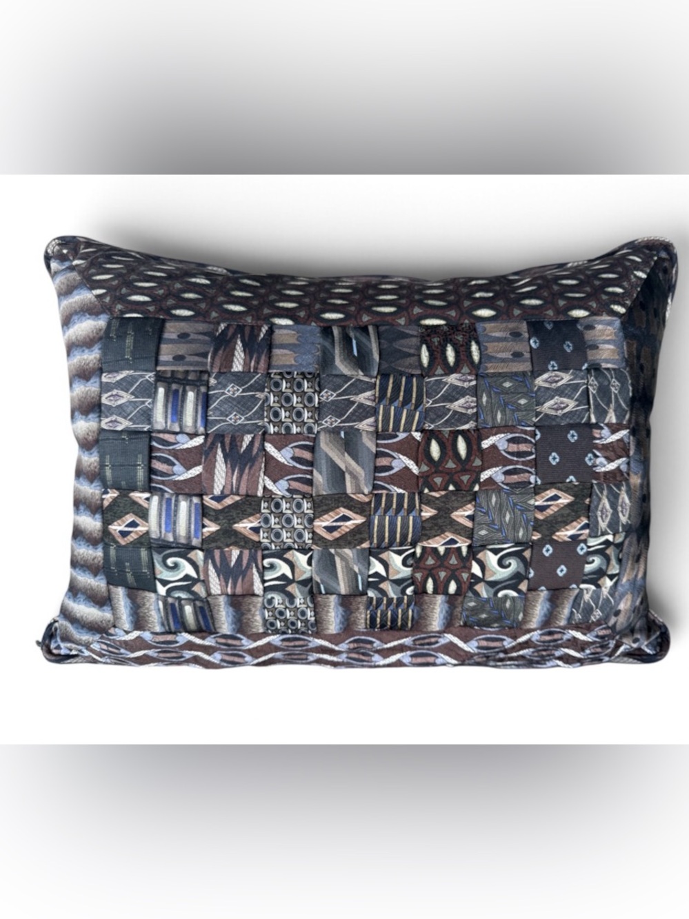 Silk Tie Leather Patchwork Accent Pillow Camo Geometric Tuxedo Menswear